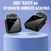 Kablosuz Çift Yaka Mikrofonu 360 Kayıt, Akıllı Gürültü Azaltma, Lightning  TypC 3.5mm Uyumlu thumbnail 4