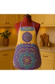 Kapitoneli Sıvı Geçirmez Leke Tutmaz Mutfak Önlüğü Dijital Baskılı Önlük Mandala thumbnail 2