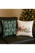 Çift Tarafı Baskılı Candy Christmas Desenli 2'li Set Kadife Kırlent Kılıfı Yılbaşı - Noel thumbnail 3