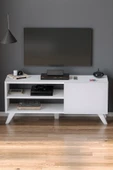 TV Sehpası Kapaklı Tv Sehpası Raflı TV Ünitesi Televizyon Sehpası 100 x 35 Cm Malta Beyaz thumbnail 2