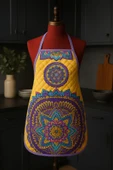 Kapitoneli Sıvı Geçirmez Leke Tutmaz Mutfak Önlüğü Dijital Baskılı Önlük Mandala thumbnail 3