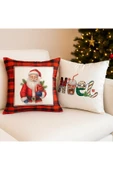 Çift Tarafı Baskılı Candy Christmas Desenli 2'li Set Kadife Kırlent Kılıfı Yılbaşı - Noel thumbnail 1
