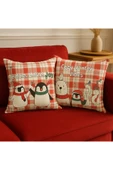 yılbaşı Temalı 2'i Kadife Kırlent Kılıfı 43x43 cm Nakış Görünümlü Set Dijital Baskılı thumbnail 2