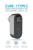 Piranha 45515 Akım Korumalı 2 USB / 1 Type-C'li Priz thumbnail 1