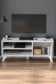 TV Sehpası Kapaklı Tv Sehpası Raflı TV Ünitesi Televizyon Sehpası 100 x 35 Cm Malta Beyaz thumbnail 3