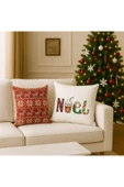 Çift Tarafı Baskılı Candy Christmas Desenli 2'li Set Kadife Kırlent Kılıfı Yılbaşı - Noel thumbnail 1