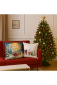 Çift Tarafı Baskılı Candy Christmas Desenli 2'li Set Kadife Kırlent Kılıfı Yılbaşı - Noel thumbnail 3