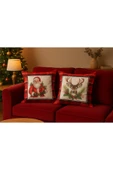 Çift Tarafı Baskılı Candy Christmas Desenli 2'li Set Kadife Kırlent Kılıfı Yılbaşı - Noel thumbnail 1