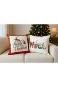 Çift Tarafı Baskılı Candy Christmas Desenli 2'li Set Kadife Kırlent Kılıfı Yılbaşı - Noel thumbnail 1