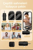 Kablosuz Çift Yaka Mikrofonu 360 Kayıt, Akıllı Gürültü Azaltma, Lightning  TypC 3.5mm Uyumlu thumbnail 6