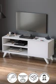 TV Sehpası Kapaklı Tv Sehpası Raflı TV Ünitesi Televizyon Sehpası 100 x 35 Cm Malta Beyaz thumbnail 1