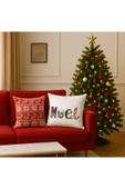 Çift Tarafı Baskılı Candy Christmas Desenli 2'li Set Kadife Kırlent Kılıfı Yılbaşı - Noel thumbnail 3