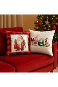 Çift Tarafı Baskılı Candy Christmas Desenli 2'li Set Kadife Kırlent Kılıfı Yılbaşı - Noel thumbnail 3