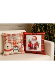 Çift Tarafı Baskılı Candy Christmas Desenli 2'li Set Kadife Kırlent Kılıfı Yılbaşı - Noel thumbnail 1