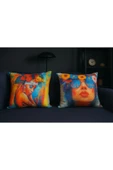 Kırlent Kılıfı 3D Dijital Baskılı Etnik Kadın Temalı Yastık Kılıfı thumbnail 2