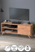 TV Sehpası Kapaklı Tv Sehpası Raflı TV Ünitesi Televizyon Sehpası 100 x 35 Cm Malta Çam thumbnail 1
