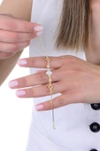 Gümüş altın yaldızlı zirkon taşlı top zincir detaylı beşli yonca bileklik SGTL12919GOLD thumbnail 2