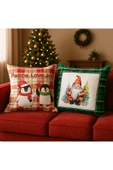 Yılbaşı Temalı 2li Kadife Kırlent Kılıfı 43x43 cm Nakış Görünümlü Set Dijital Baskılı thumbnail 1