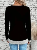 MDB Kadın Uzun Kollu Yuvarlak Yaka Blok Renkli Yandan Düğmeli Viskon Bluz thumbnail 2