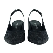 Erkan Saçmacı Estelle Siyah Saten Taşlı Fileli Sivri Burun Kalın Topuklu Arkası Açık Abiye Ayakkabı thumbnail 4