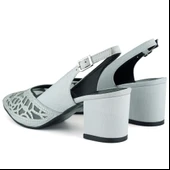 Erkan Saçmacı Estelle Gümüş Saten Taşlı Fileli Sivri Burun Kalın Topuklu Arkası Açık Abiye Ayakkabı thumbnail 5