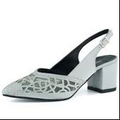 Erkan Saçmacı Estelle Gümüş Saten Taşlı Fileli Sivri Burun Kalın Topuklu Arkası Açık Abiye Ayakkabı thumbnail 1