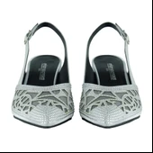 Erkan Saçmacı Estelle Gümüş Saten Taşlı Fileli Sivri Burun Kalın Topuklu Arkası Açık Abiye Ayakkabı thumbnail 4