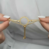 Gümüş Çeyrek Takılabilen Altın Kaplama Kadın Bileklik thumbnail 5