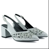 Erkan Saçmacı Estelle Gümüş Saten Taşlı Fileli Sivri Burun Kalın Topuklu Arkası Açık Abiye Ayakkabı thumbnail 3