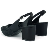 Erkan Saçmacı Estelle Siyah Saten Taşlı Fileli Sivri Burun Kalın Topuklu Arkası Açık Abiye Ayakkabı thumbnail 5