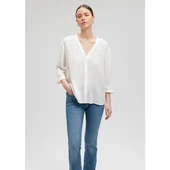 V YAKA UZUN KOLLU BLUZ thumbnail 4