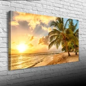 Sahilde Palmiyeler ve Günbatımı Kanvas Tablo 60 x 120 thumbnail 1