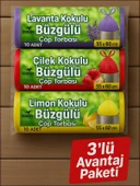 30 Adet Orta Boy Kokulu Büzgülü Çöp Poşetleri Lavanta Limon Çilek Kokulu Çöp Torbaları 55x60 CM thumbnail 1