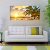 Sahilde Palmiyeler ve Günbatımı Kanvas Tablo 60 x 120 thumbnail 2