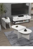 Tv Sehpası Ünitesi Tekli Orta Sehpa 3'Lü Zigon Sehpa Set Üç Ürün Beyaz thumbnail 1