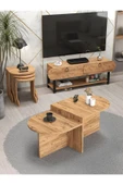 Tv Sehpası Ünitesi Tekli Orta Sehpa 3'Lü Zigon Sehpa Set Üç Ürün Atlantik Çam thumbnail 1