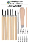 Linol Oyma Seti 19 Parça 1 Paket ve Kretuar Bıçak Seti Ahşap Saplı Oyma Kesme Bıçak Seti Linol Bıçaklı Linolyum Baskı thumbnail 1