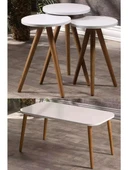 Zigon Sehpa Ve Orta Sehpa Set Ahşap Kr Torna Beyaz thumbnail 1