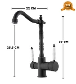 RUSTİK SİYAH ARITMALI 3 YOLLU MUTFAK EVYE BATARYASI PRİNÇLÜKS MUSLUK GARANTİLİ PORSELEN KOL ARMATÜR thumbnail 8