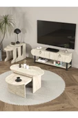 Tv Sehpası Ünitesi 2'Li Orta Sehpa 3'Lü Zigon Sehpa Set Üç Ürün Traverten thumbnail 6