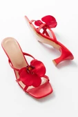 Kırmızı Orkide Detaylı İnce Topuklu Kadın Terlik thumbnail 4