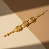 Altın Kaplama İmitasyon Çiçek Desenli Üç Çeyrek Altınlı Bileklik BLK-1181 thumbnail 4