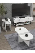 Tv Sehpası Ünitesi Tekli Orta Sehpa 3'Lü Zigon Sehpa Set Üç Ürün Beyaz thumbnail 2