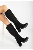 Kadın Siyah Süet Fermuarlı Sivri Burun Topuklu Uzun Çizme thumbnail 3