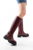 Bordo Fermuarlı Günlük Kadın Çizme thumbnail 2