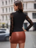 Lucky Life Kadın Uzun Kollu Yarı Balıkçı Yaka Tüllü Kaşkorse Bluz thumbnail 5