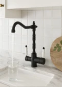 RUSTİK SİYAH ARITMALI 3 YOLLU MUTFAK EVYE BATARYASI PRİNÇLÜKS MUSLUK GARANTİLİ PORSELEN KOL ARMATÜR thumbnail 7