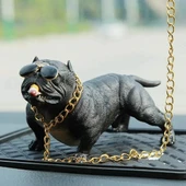 Pitbull Oto Dekor Torpido Süsü Siyah Renk- Similasyon Köpek Zincirli Model thumbnail 1