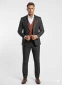Erkek Çizgili Takım Elbise 3’lü Set – Ceket + Yelek + Pantolon – Slim Fit İtalyan Tarz thumbnail 1