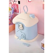 Piev Dekoratif Sevimli Anahtarlı Ev Baca Para Kumbarası Mavi thumbnail 1